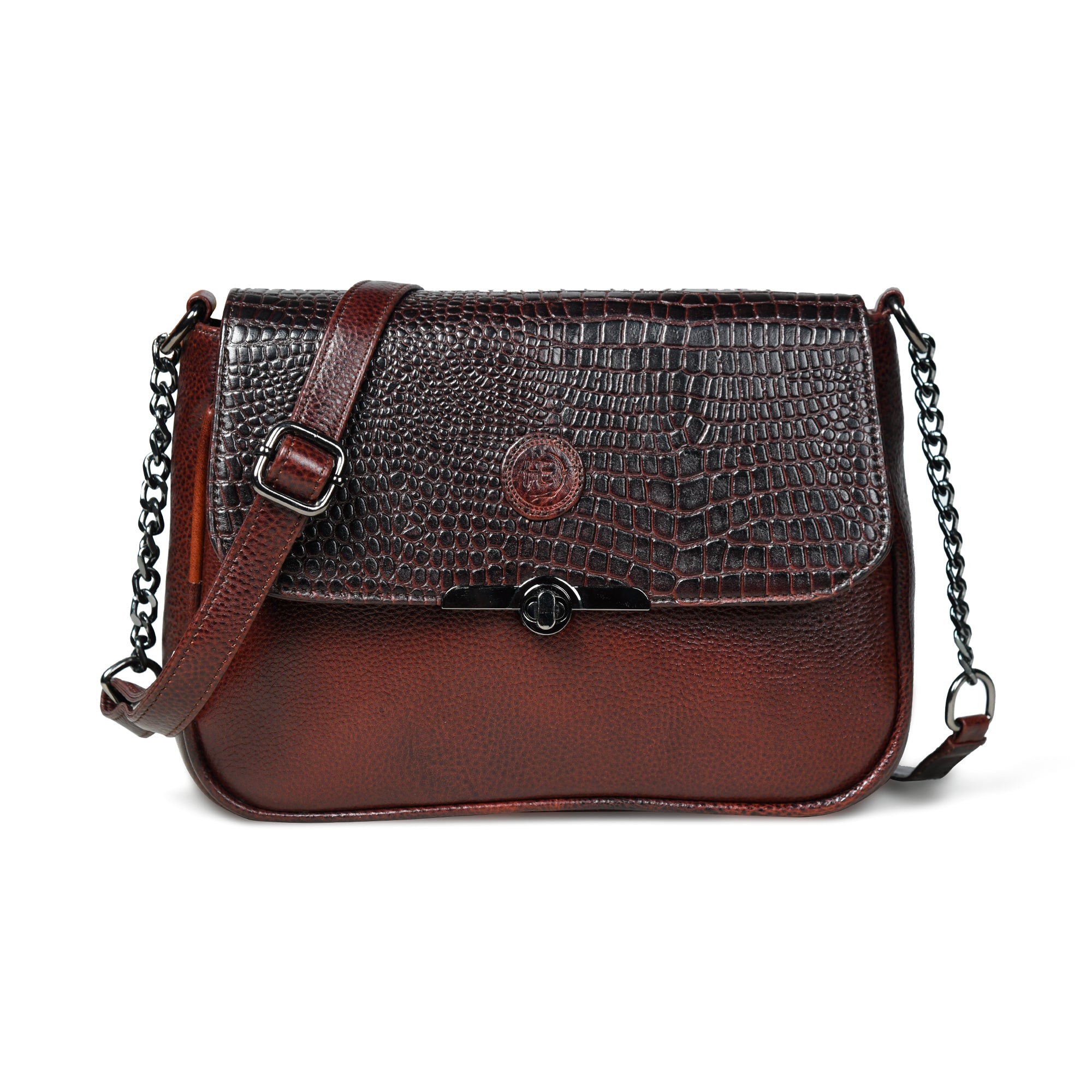 Regal Noir Croc Handbag - Tan Colour